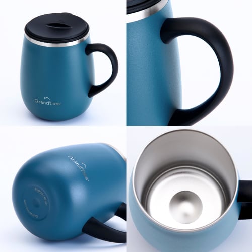 GRANDTIES Premium Vacuum Insulated Mug, 460ml, Available in 19 Colors, with Easy-Open Sliding Lid, Stainless Steel Double-Wall Vacuum Insulation, and