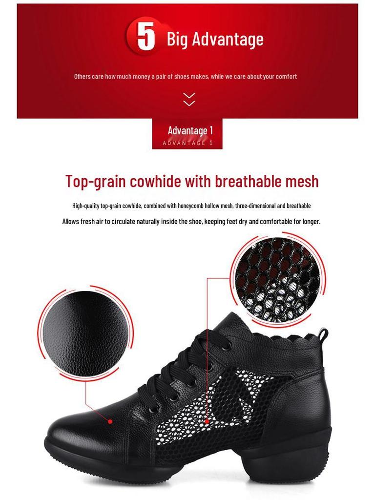 Kanghua Women's Soft Sole Cowhide Height-Increasing Dance Shoes for Modern and Square Dance - Summer Collection
