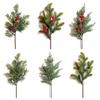 Green Artificial Pine Branch Plastic Christmas Tree Fake Red Berry Leaves Home Decoration Party Supplies Simulation Pine Needle