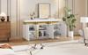 140*38*70cm Modern White Sideboard Display, 3 Doors, Dining Cabinet with Adjustable Dividers, Platinum Seams, Wide Handleless Compartments