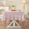 Vertical Striped Table Cover Washable Wrinkle-Resistant Farmhouse Tablecloth Ruffle Trim Striped Ruffle Tablecloth Dining Party