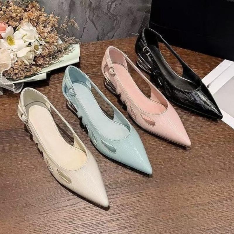 Fashion Slip-on French Shallow Wrapped Toe Low Heel Shoes Women's Summer New Pointed Toe Small High Heel Single Shoes