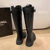Fashion Women Combat Antumn 2024 Female High Platform Gothic Shoes Black Leather  Lace Up Women Knee High Boots