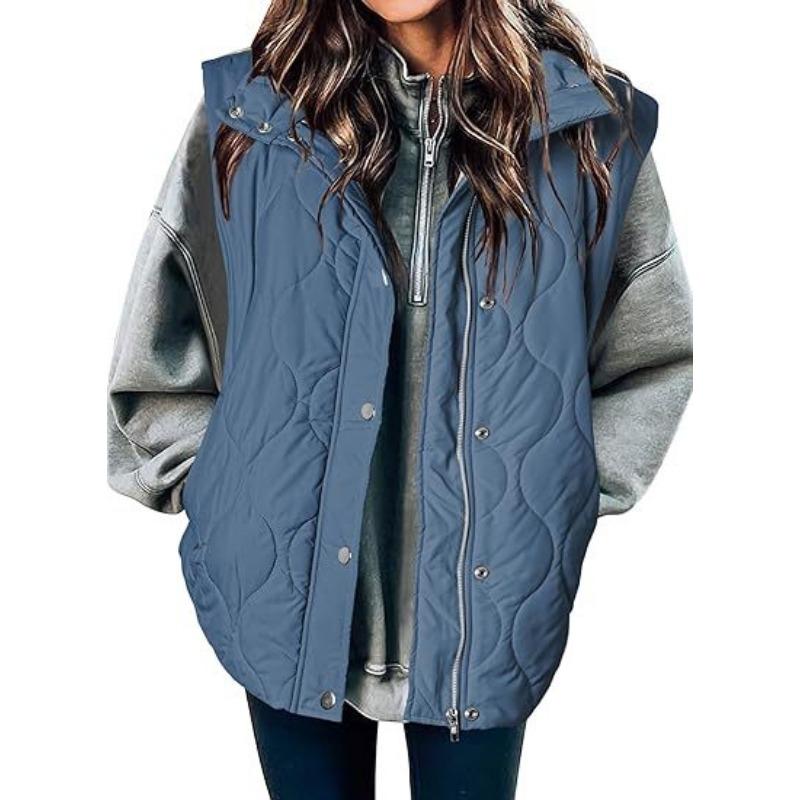 Women S Casual Sleeveless Solid Color Vest With Zipper And Buttons