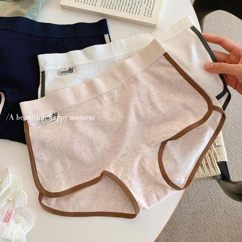 Damen Frühling und Sommer Farbkontrast Reine Baumwolle 10A Antibakteriell Verlängerter Schritt Spurlos Schmale Taille Flacher Winkel Slip