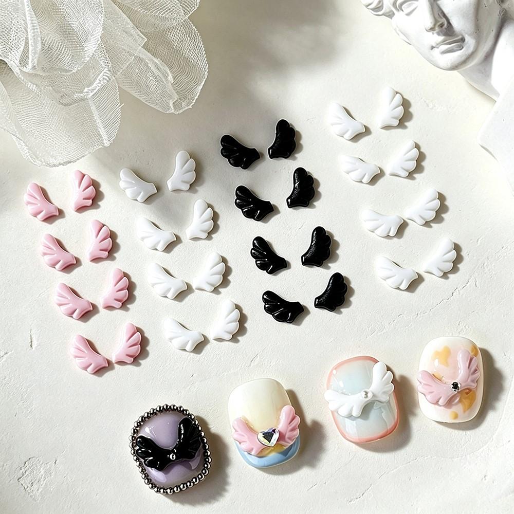 50pcs mix 3D Cute Angel's Wings Nail Charms Pink White Black Angle Wings Nail Rhinestones 7*5mm Resin Flatback Nail Decorations