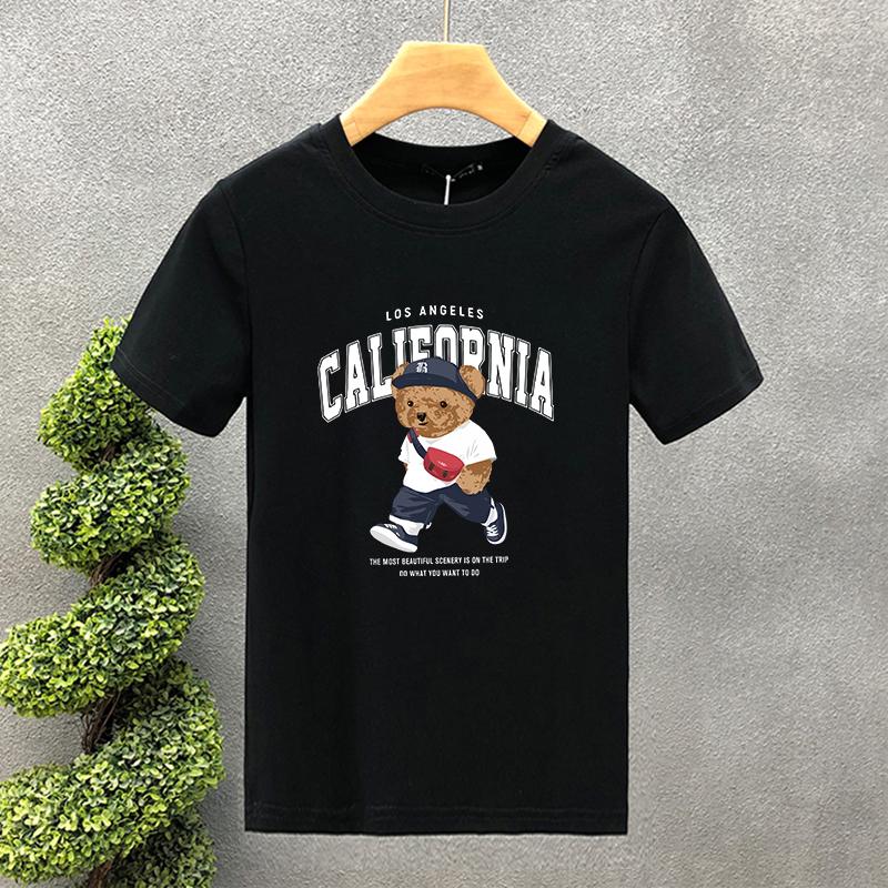 Walking Bear Print T-Shirt - Soft Breathable Short Sleeve Crew Neck Casual Top for Summer & Spring - men's Relaxed