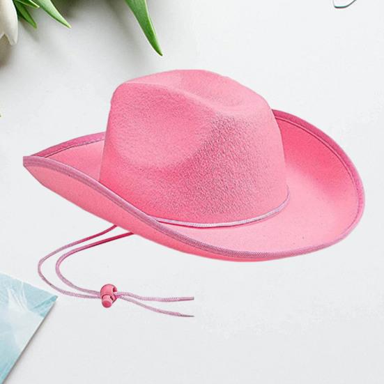 Hemming Wide Brim Solid Color Adjustable Windproof Rope Bowler Hat Western Cowgirl Jazz Sun Hat Fashion Accessories