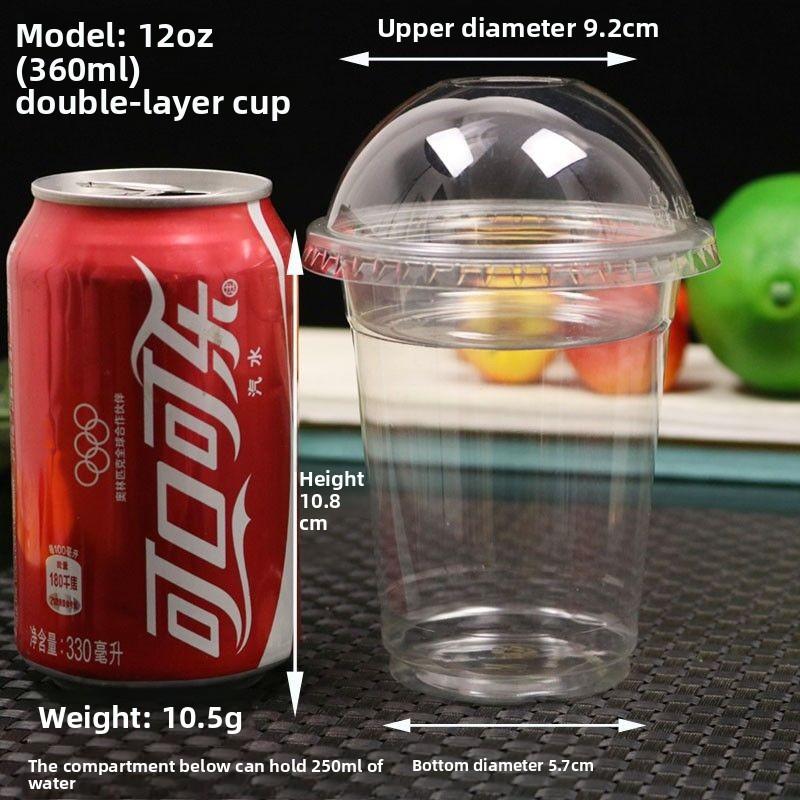Disposable Double-layer Yogurt Cup with Lid Cereal Yogurt Cup Transparent PET Plastic Fruit Salad Cups Cold Drinking Utensils