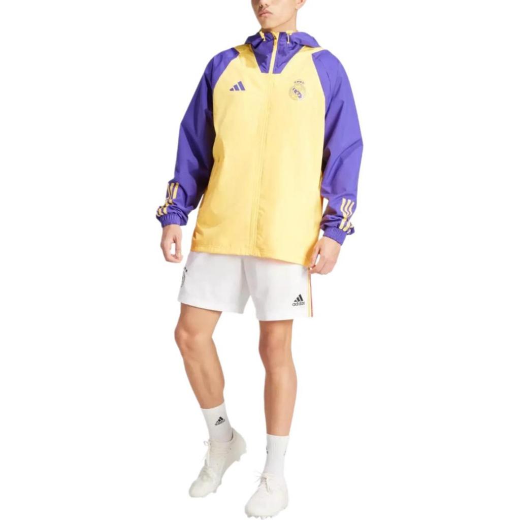 Adidas Real Madrid 2023-24 Season Outdoor Casual Sports Comfortable Hooded Long Sleeve Jacket Unisex Jacket Purple Yellow IQ0538