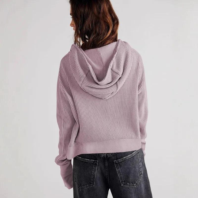 Autumn Winter Fashion Women's Hoodie Sweatshirts Patchwork Hooded Jacket Zip-Up Hoodie Cropped Knit Outerwear Y2K Coat