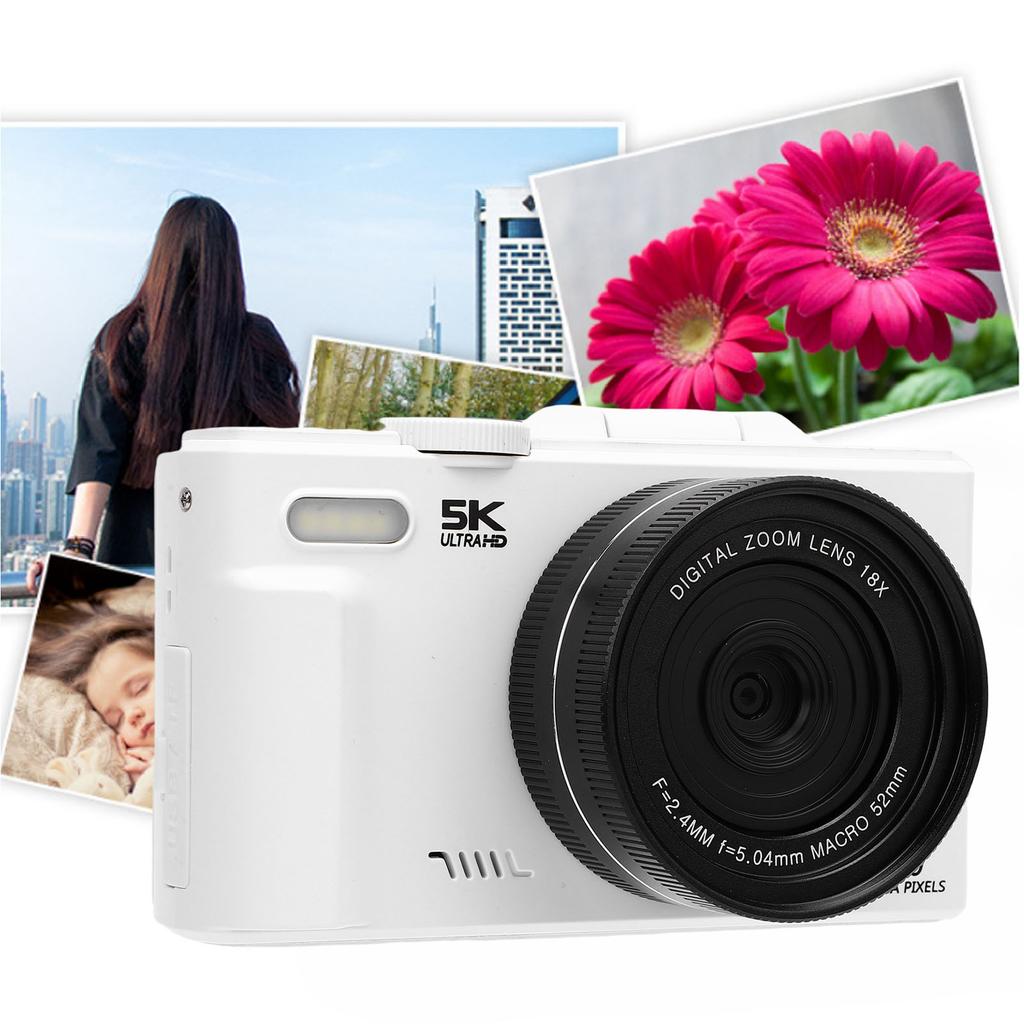 5K 75MP Digital Camera UHD AF Auto  18X Zoom WiFi Camera Webcam with 3 Inch 180 degrees    Screen Flash for Travel