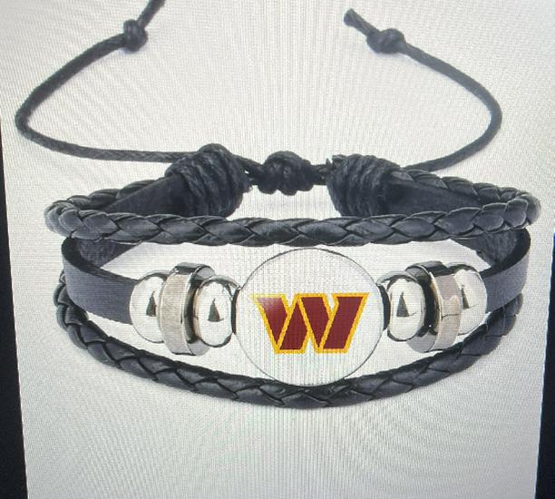 NFL 32 Teams Schwarzes Vintage-Leder-Football-Armband mit Zeit-Edelstein