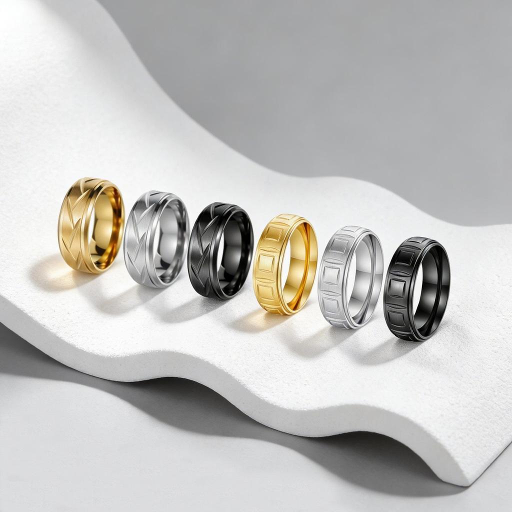 Retro Engraved Stainless Steel Men's Ring - Sanded Titanium, European & American Design, Colorfast