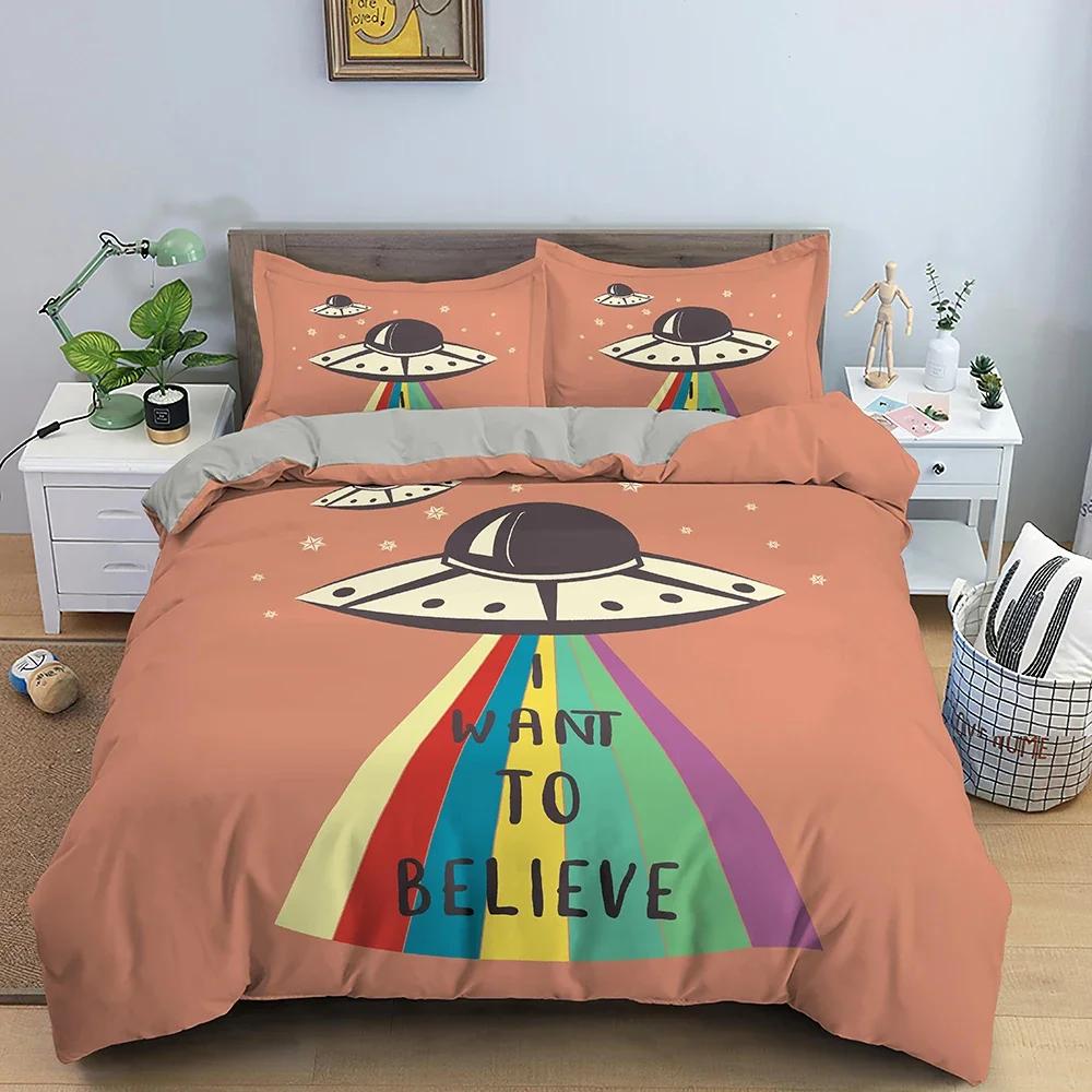 

2/3Pcs Mysterious Ufo Alien Bedding Set Luxury Bedclothes Cartoon Print Polyester Duvet Cover With Pillowcase For Bedroom Decor 70x133cm 2pcs