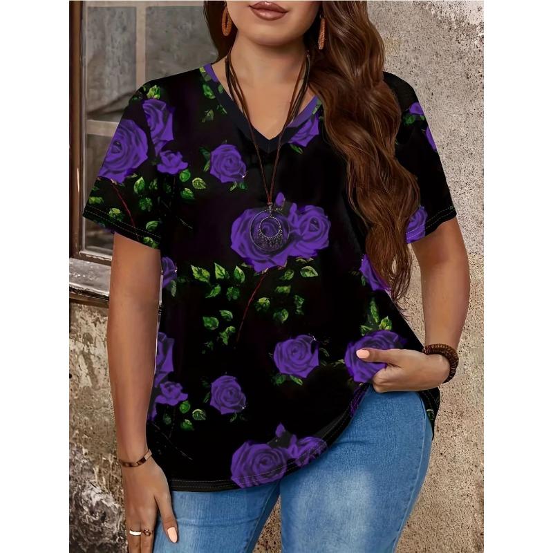 Summer Women's Daily Printed V-neck Short-sleeved T-shirt