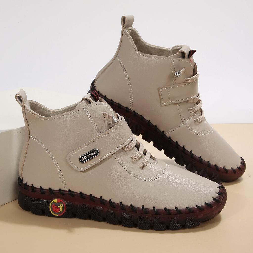 Hand Sewn Bottom Casual Martin Boots Women'S Fleece Mom Cotton Leather Boots