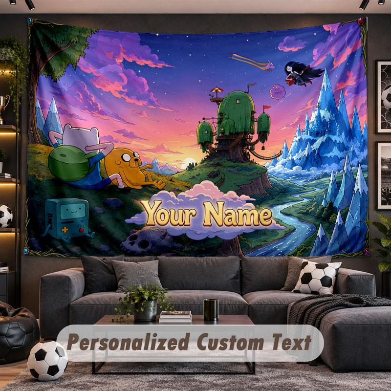 Wall Hanging Tapestry Custom NameAdventure Time Cartoon Pattern Personalized Printed Fabric Wall Decor