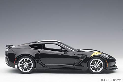 AUTOart 1/18 Scale Chevrolet Corvette C7 Grand Sport Black with White Stripes and Yellow Hash Marks