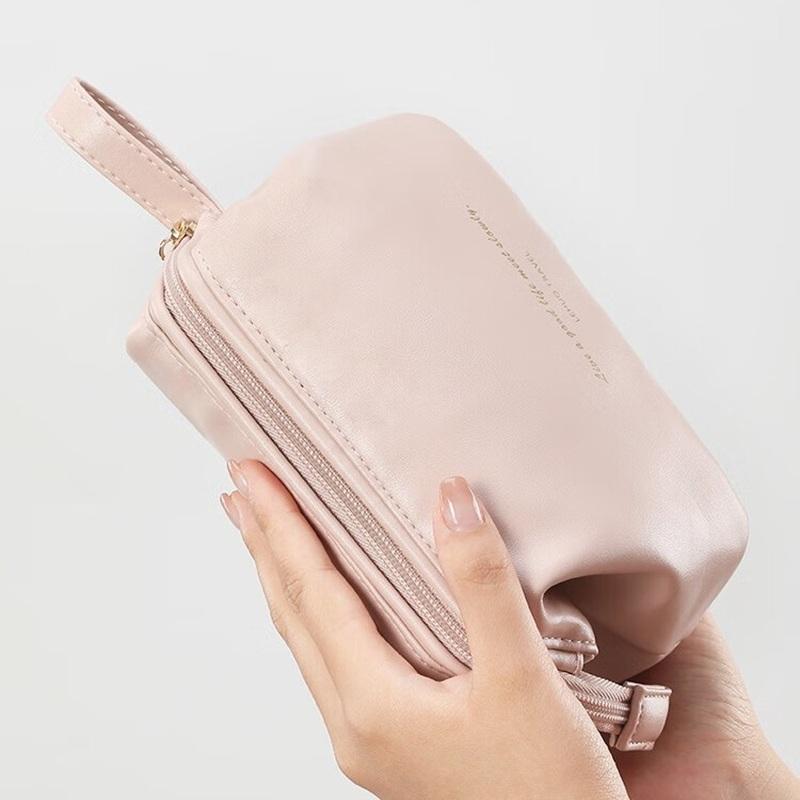 Elegant PU Leather Makeup Pouch, Portable Minimalist Toiletry Bag for Everyday & Travel