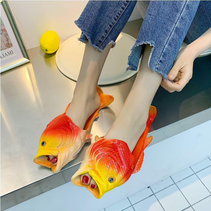 

Creative Fun Fish Slippers Women Non-slip Slides Peep Toe Female s Footwear Plus Size 46 47 Men Outdoor animal Flipflops Unisex CN 40-41 foot 24.5cm красный