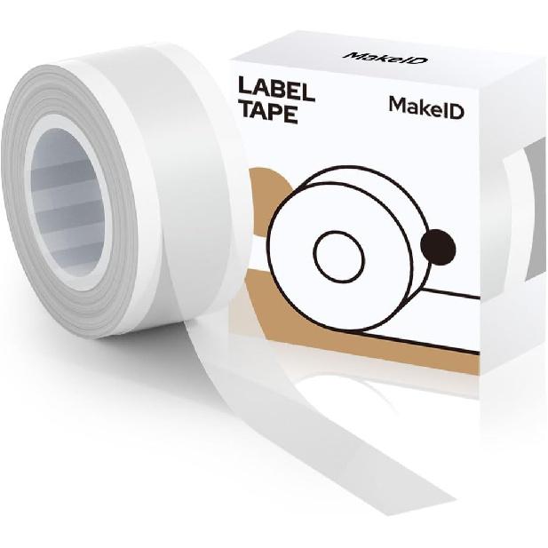 MakeID E1 Q1 Label Maker Tape Refills, 9mm x 4m (0.35  x 13 ) Continuous Sticker Thermal Laminated Waterproof Self-Adhesive Multipurpose Labeling