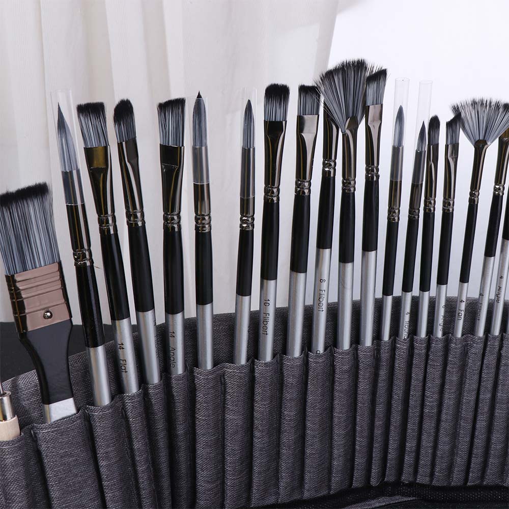 24pcs/set Wooden Handle Nylon Brush Set Nylon Hair Oil Painting Brushes  Canvas Painting