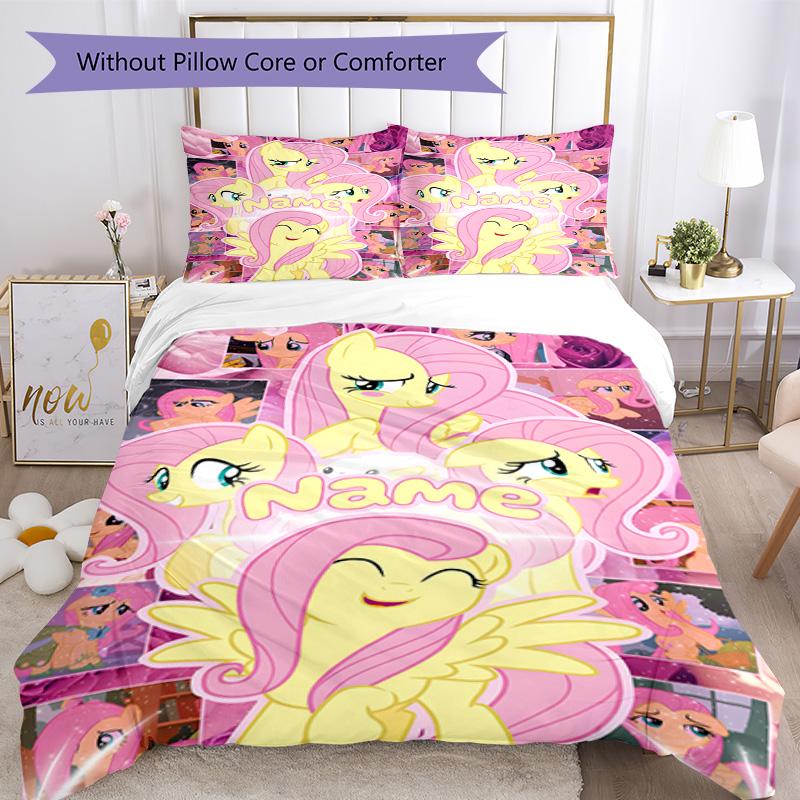 Little Pony (12) Customize your name Bedding Set Breathable Duvet Cover with Pillowcases Home Decoration Birthday Gift