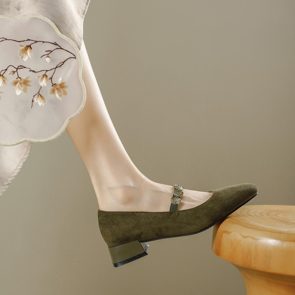 Square head retro Mary Jane single shoes 2025 spring and summer new comfortable and versatile one-word with thick heel light mouth high heels women