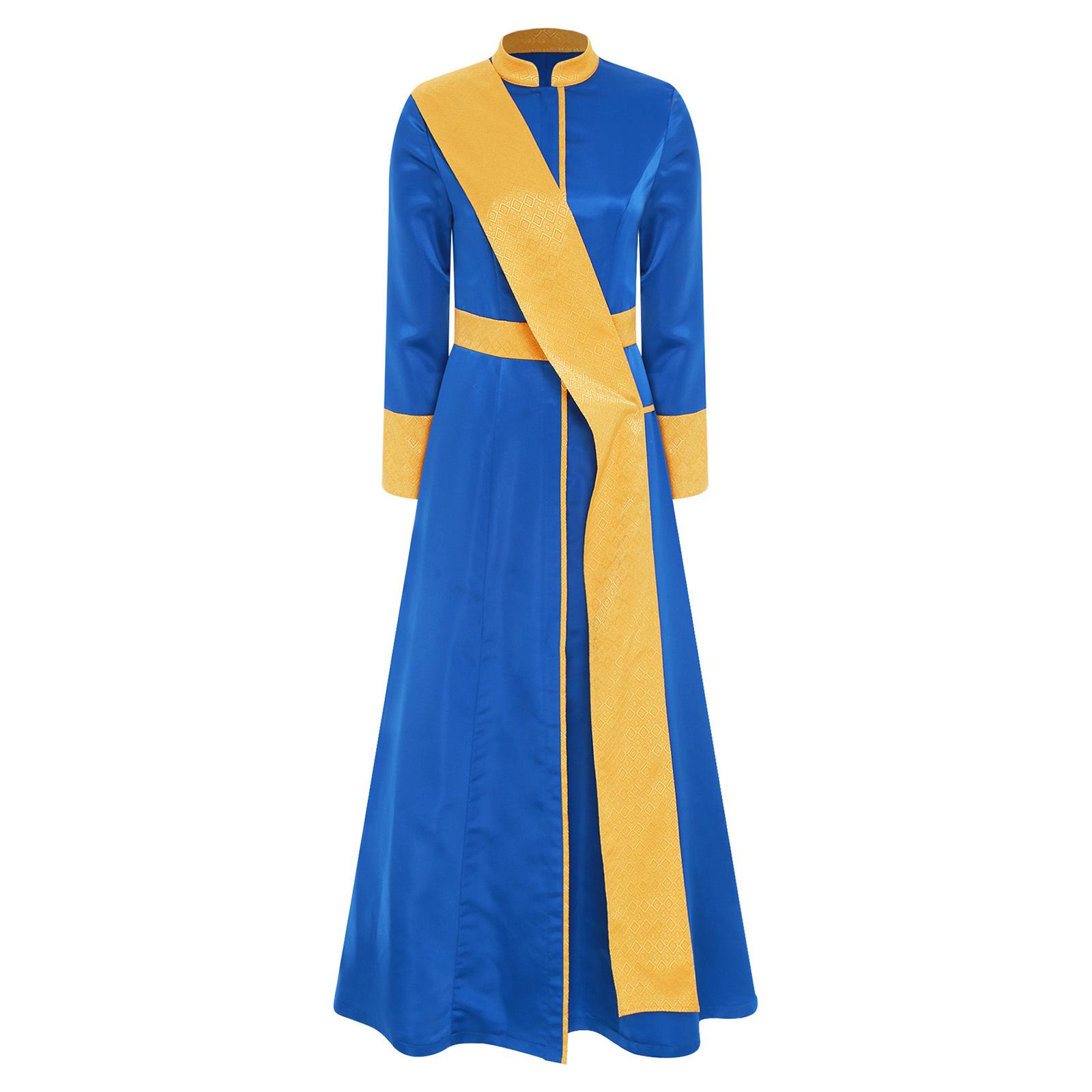 

Womens Priest Robe Cosplay Front Zipper Long Sleeve Jacquard Spliced Stole Vestment Catholic Chasuble Halloween Costume