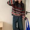 Autumn and winter contrasting striped round neck pullover sweater tops for women new lazy style loose and versatile sweater jacket