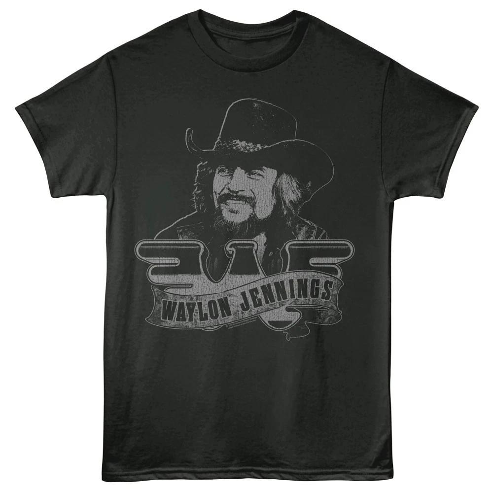 Waylon Jennings Outlaw Country Singer Portrait & Logo Men s T shirt 2XL