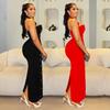 C7480 Fashion Women's Halter Rhinestone Beaded Bodycon Dress - Europe & America Style