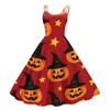Women's Fashion Off-Shoulder Flared Dress with Halloween Print, Vintage