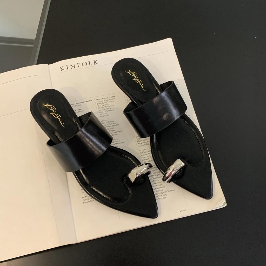 One Word Slipper with Toe Ring, New Summer French Style Cool Slipper with Wedge Heel for Women Shoes 3CM