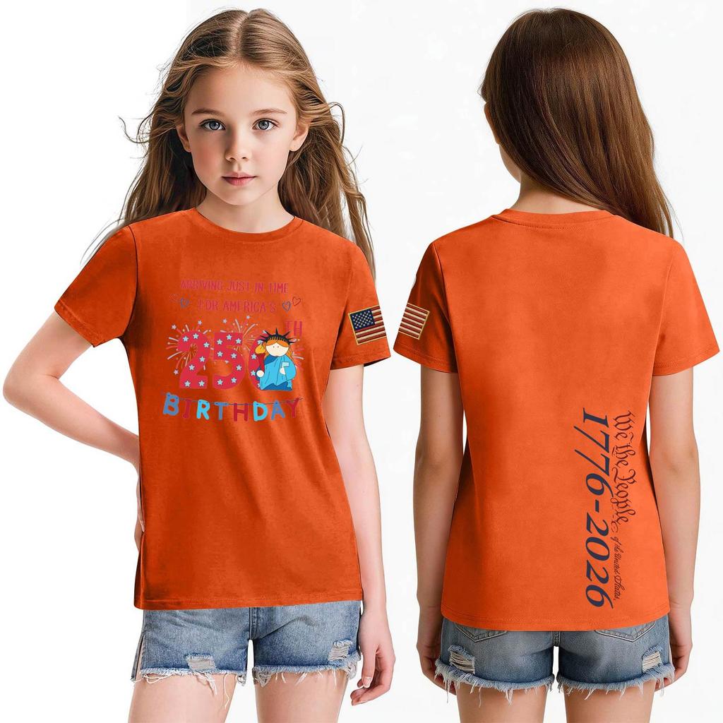 Fashionable Round Neck Short Sleeve Work Clothes Printed Tops For KID Summer Tops