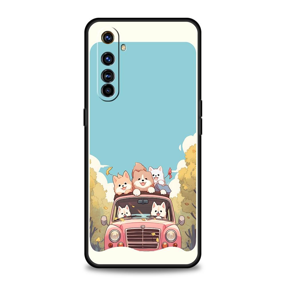 Cute Cartoon Dog Cat Vehicle Case For Realme 16 15T 14 13 12 11 10 4G 9 8 5G Pro Plus C21 C25 C35 GT5 GT3 Neo 2 3 3T 5 Cover
