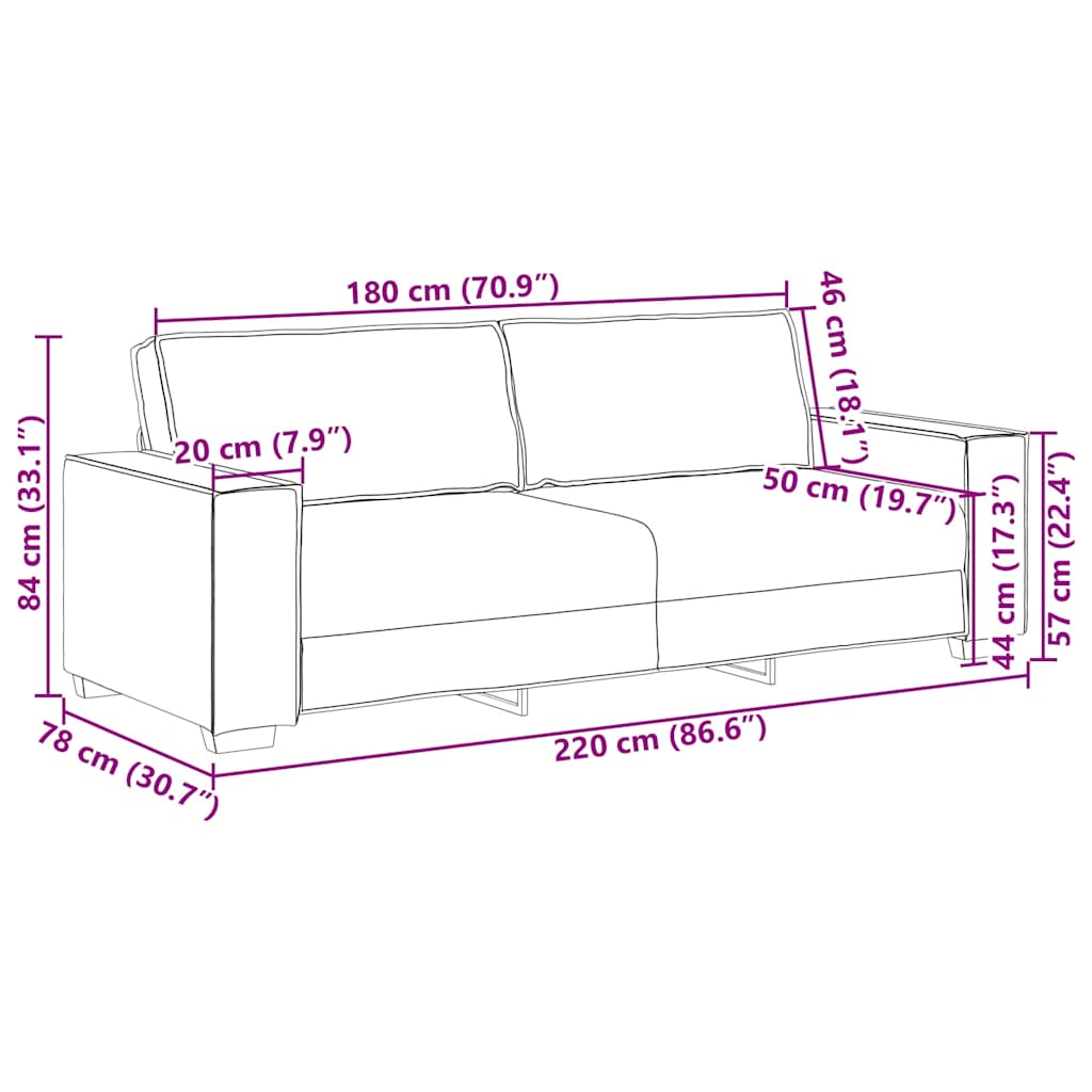 3 Seater Sofa Brown 220 Cm Fabric