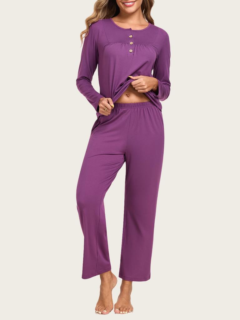 European & American Women's Fashion: Autumn 2025 2-Piece Pajama Set – Casual Long Sleeve Top & Pants with Pockets