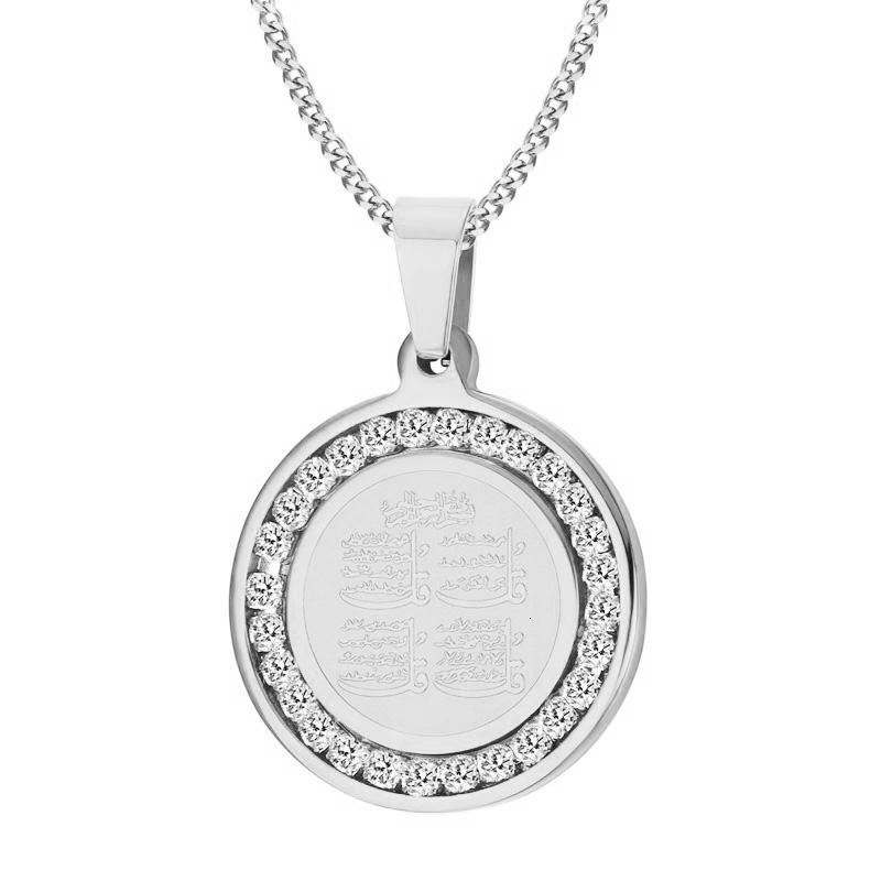 

Mens Necklace 4 Qul Muslim Islamic Hajj Umrah Pendant Stainless Steel Gold Color CZ Stone Men Fashion Necklace срібний