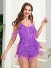 European & American Sexy Sequin Deep V Tassel Jumpsuit: Retro Party Slim Fit