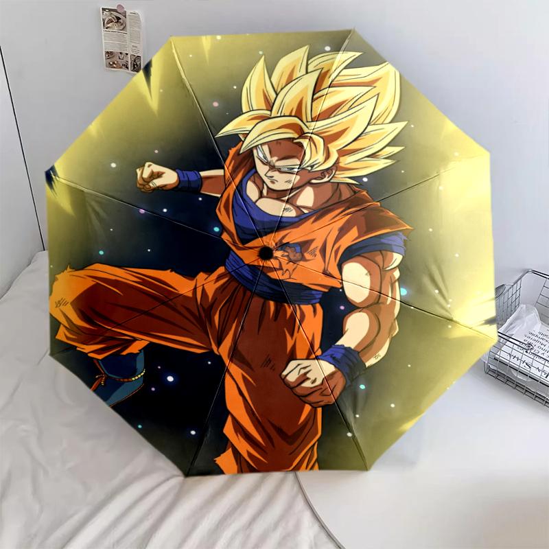 Personaggio dei cartoni animati pattern Goku, ombrello pieghevole automatico, design portatile e pieghevole, 8 stecche, un regalo di Natale o di compleanno.