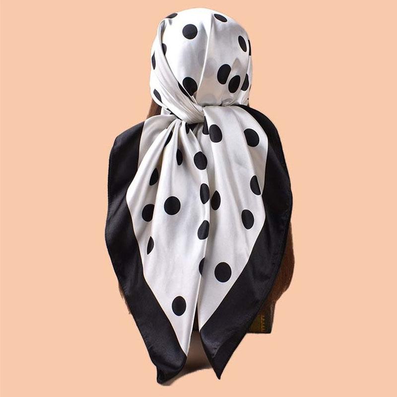 90*90cm Luxury Polka Dots Silk Square Scarf Women Soft Satin Hairband Neckerchief Tie Female Versatile Shawl Headscarf Hijab
