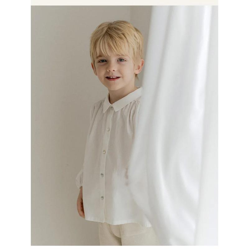 Boy's Buttons White Shirt Autumn Children Casual Lapel Collar Long-Sleeved Shirts Cardigan Girls Blouse