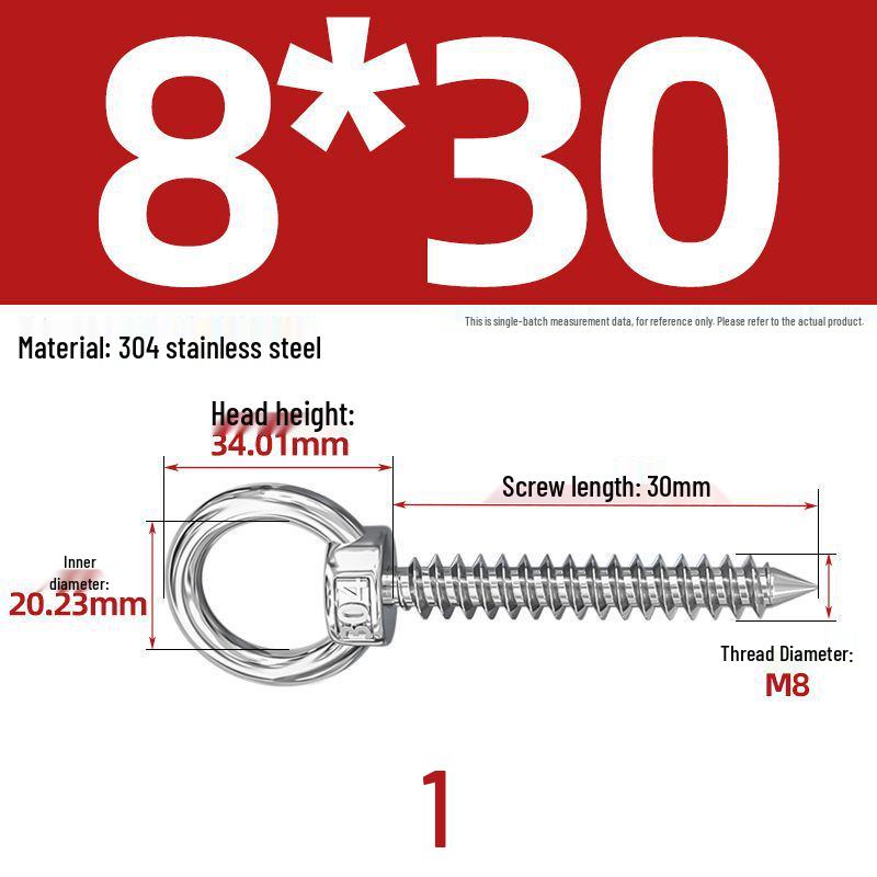 304 Stainless Steel Self-Tapping Eye Bolt with Ring Screw Hook
