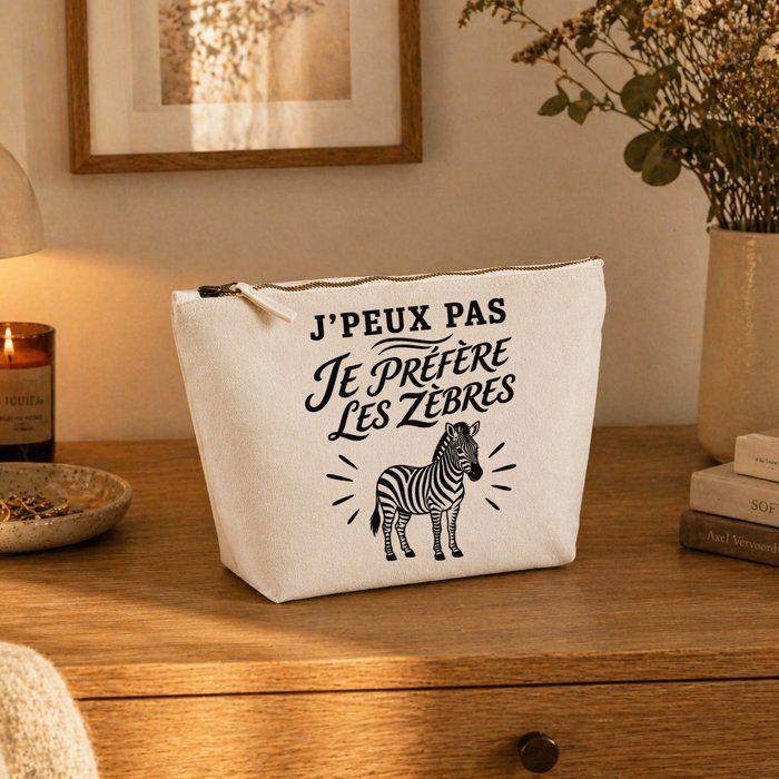 Trousse de toilette - PLANETEE - J’peux pas je préfère les Zèbres - Beige - 100% coton - 3 L