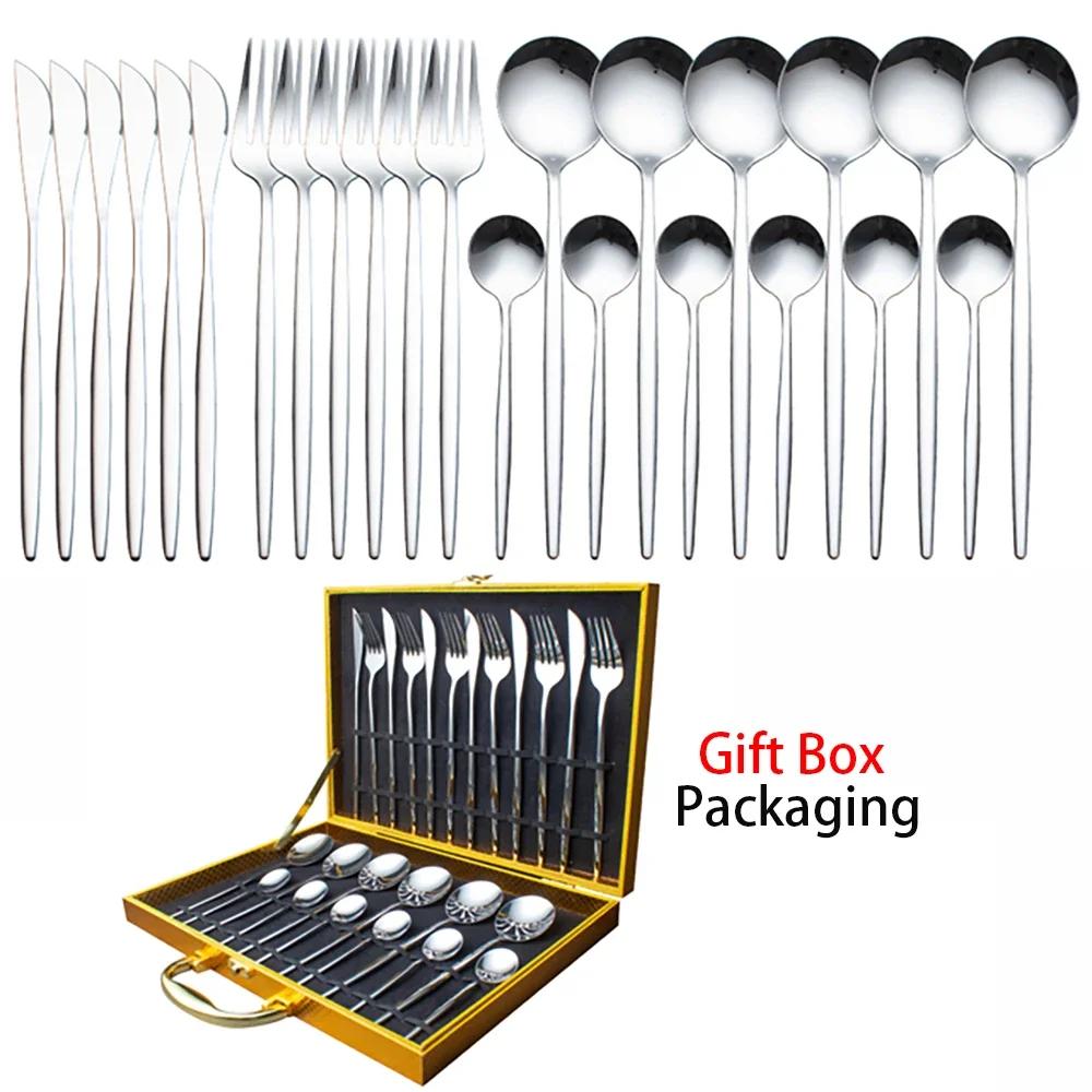 Tableware Set Gift Box Fabulous Cutlery Knife Fork Dessert Spoon Coffee Spoon 24PCS Gold Flatware Dinnerware Sets