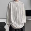 Men Fall Spring Top Water Wave Texture Round Neck Long Sleeve Oversized Solid Color Loose Pullover Hip Hop Streetwear Mid Length Men Soft T-shirt