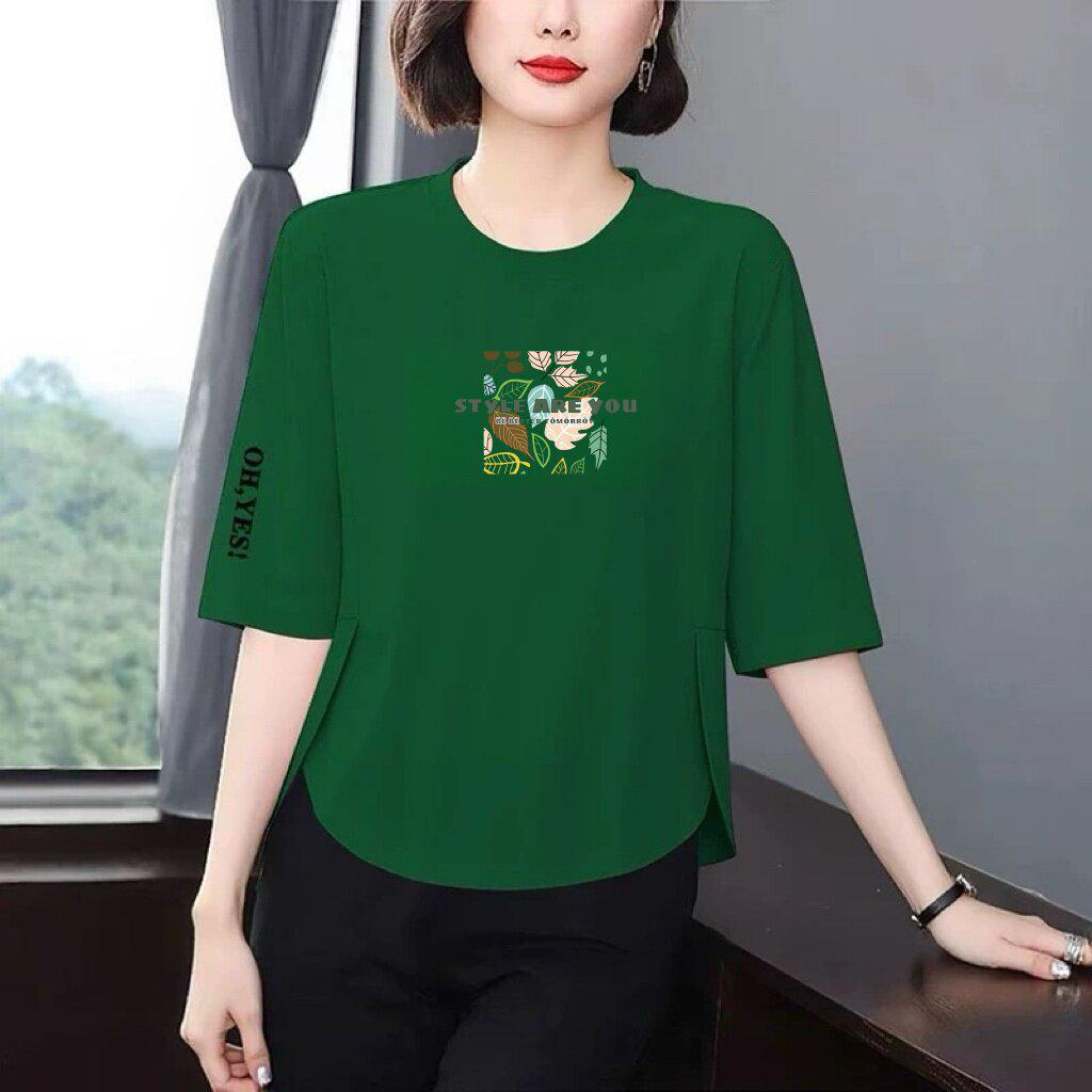 

Chic Women s Seven-Sleeve Letter Print T-Shirt - Loose, Slimming, Flaw-Hiding, Youthful, Versatile Top 3XL