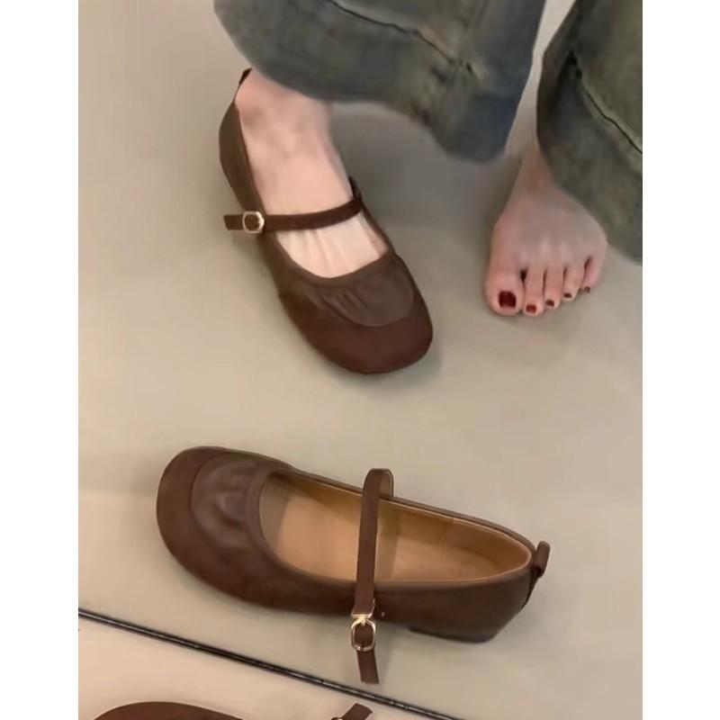 Verze ovčí kůže~ Boty Mary Jane z pravé kůže s plochou podrážkou v retro stylu s jednoslovnou přezkou, dámské francouzské lehké boty na dojíždění, společenské boty